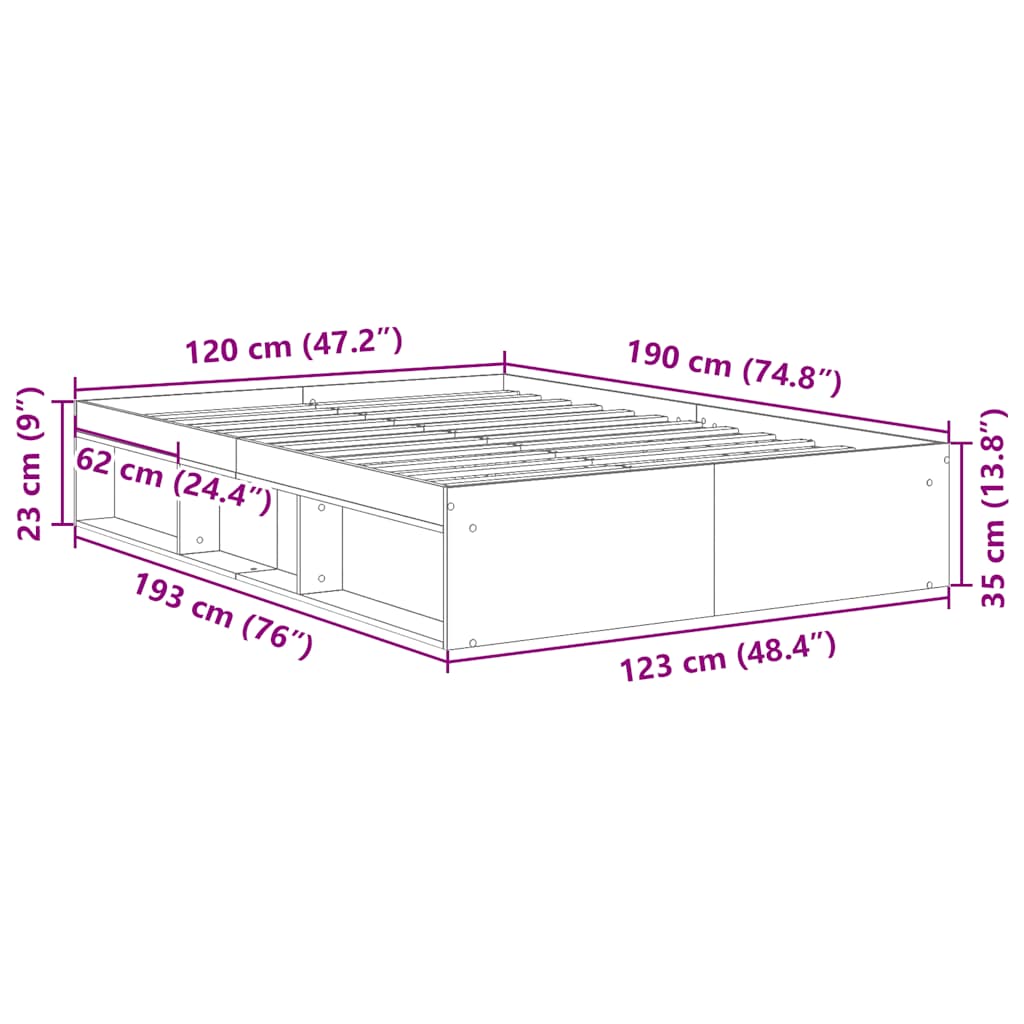 Bed Frame Smoked Oak 120x190 Cm