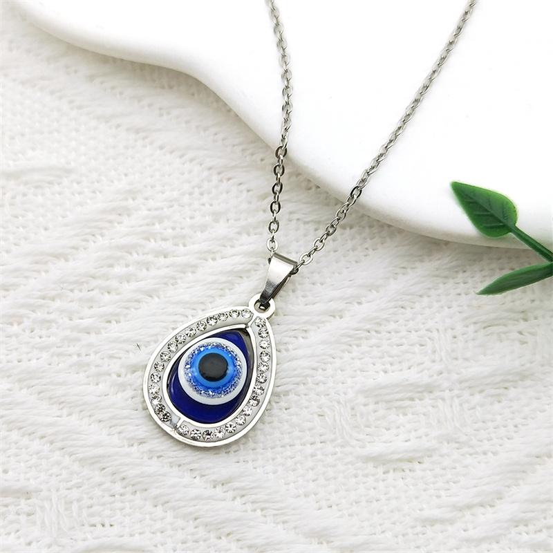 Turkish Evil Eye Necklace Stainless Steel Silver Color Blue Lucky Eyes Water Drop Necklaces Jewelry Collier Femme N8366S01