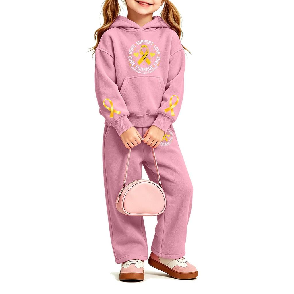 Girls' Print Hoodie and Sweatpants Set, 2-Piece Outfit for Casual Wear