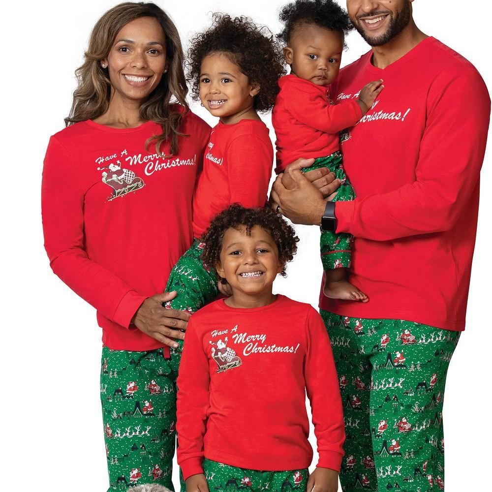 European & American Cotton Parent-Child Christmas Pajamas: Santa Print, Autumn/Winter Home Set