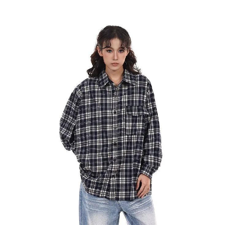 2024 Plaid Long Sleeve Shirt Japanese Hong Kong Style Ins Loose Shirt Boys Summer Trendy Versatile Casual Coat