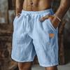 Men's Cotton Linen Shorts Elastic Waist Casual Solid Color Lace-up Running Fitness Sports Fifth Pants