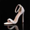 Fashion Luxury Pearls Rhinestones Ankle Strap Women Sandals Fashion Summer Stiletto High Heels Pumps Sandals Wedding Bridal Prom Shoes