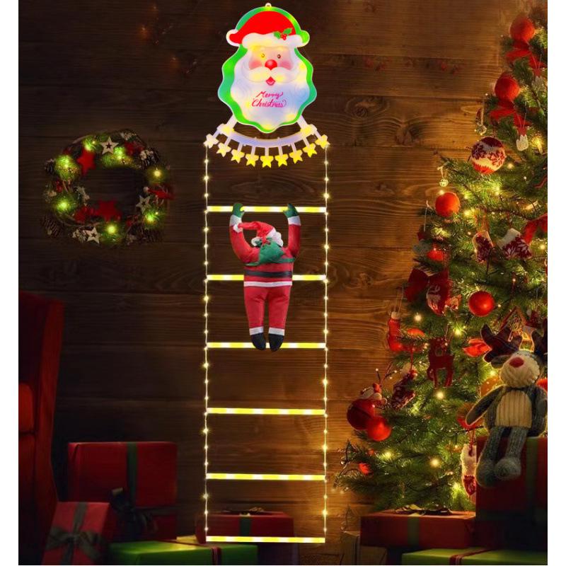Christmas LED Santa Climbing Stair Lights with Wall Decorations