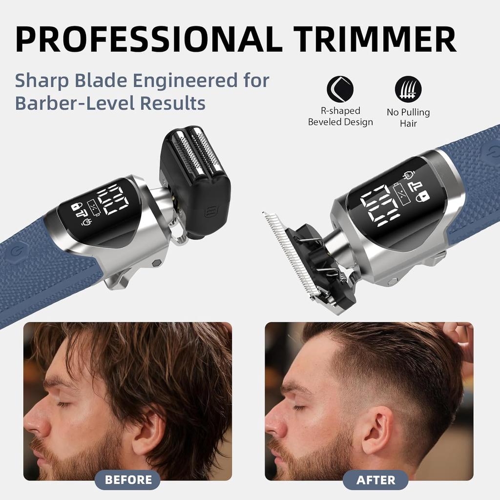 6-in-1 Professional Beard Trimmer for Men, IPX6 Waterproof Electric Shaver Razor, Cordless Body Hair Trimmer for Mustache, Nose, Type-C Mens Gooming