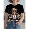 Round Neck Women'S Short Sleeve Printed T-Shirt, Featuring Leopard Print Fashion Design