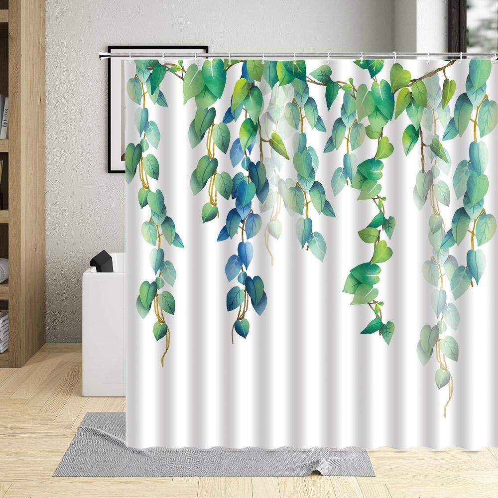 Leaves Shower Curtain Watercolor Tree Branch Leaf Vine Plant Bath Curtain Modern Fabric Nordic Bathroom Decor