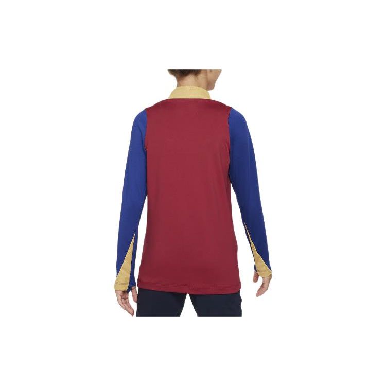 Nike F.C. Barcelona Strike Letter Print Color Block Football Training Long Sleeve T-Shirt Kids Tops Noble-Red FJ5534-621