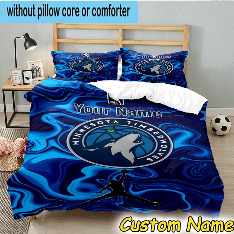 3pcs Custom Name Timberwolves Logo Bedding Set Includes 1 Duvet Cover & 2 Pillowcases for All Seasons Dormitory Home Decor Christmas gifts
