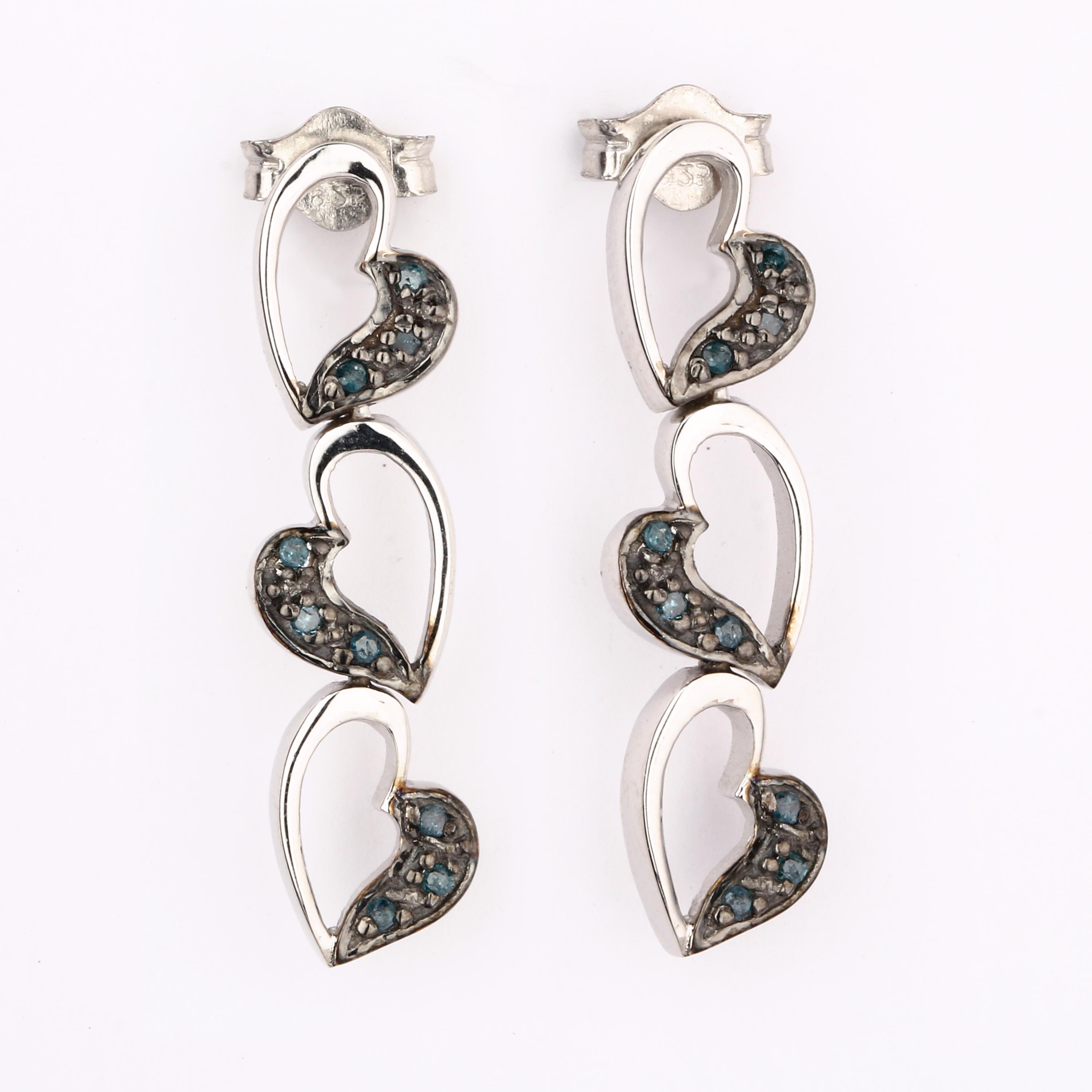 

Natural Blue Diamond Earrings 925 Sterling Silver Black Rhodium Studs срібний