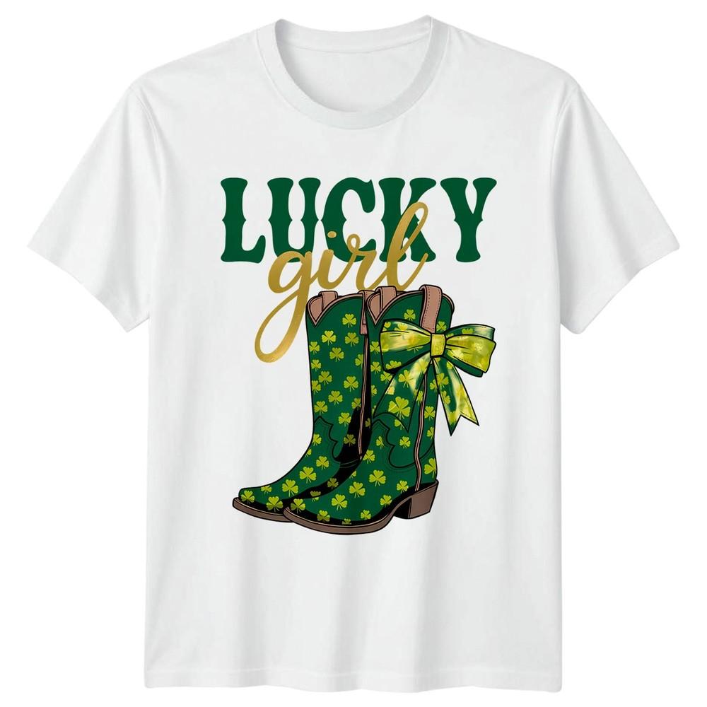 Lucky Girl St Patricks Day Holiday Boots Shamrocks Unisex Unisexs Graphic Tee S