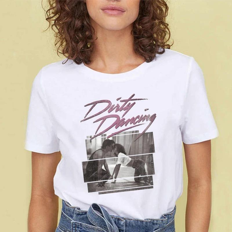 Dirty Dancing Vit Mode Dam T-shirts Harajuku Kawaii Kläder Kortärmad Sommar T-shirts Vardaglig Koreansk Fe Unisex Toppar Rund Hals