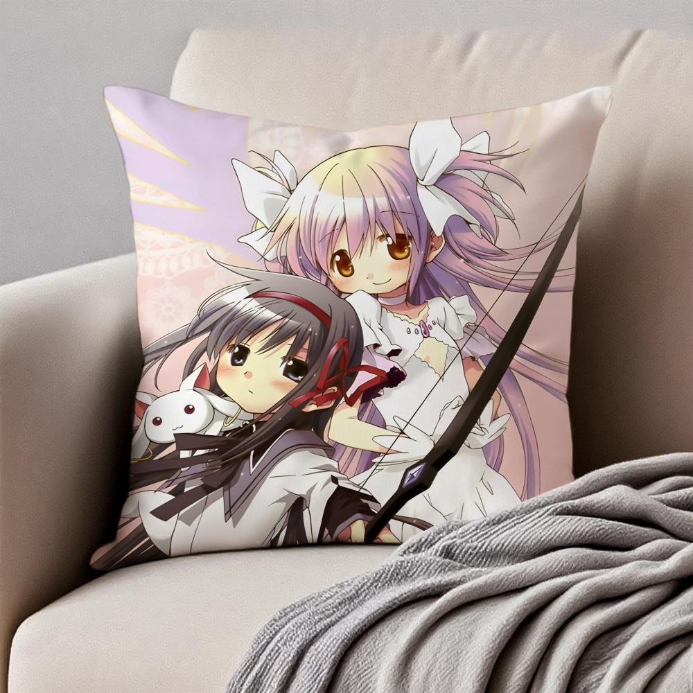 Anime DarkFantasy PPuella Magi Madoka Magica Cushion Cover Pillowcase Antidustmite Invisible Zipper Short Plush Sofa Cushion