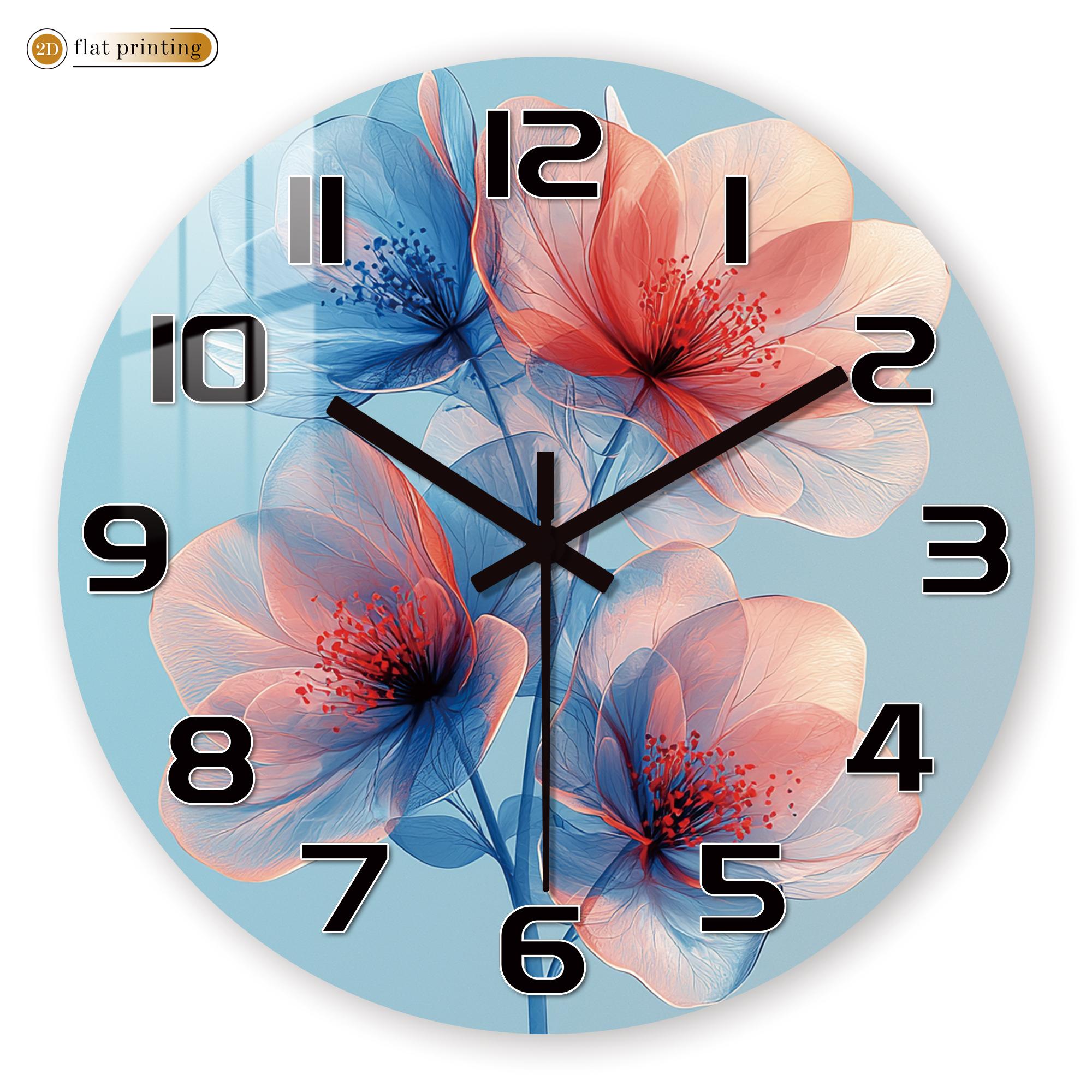 Vibrant Blue & Pink Floral Wall Clock, Translucent Petal Art Decor, Modern Abstract Flower Theme Timekeeper 10 inch