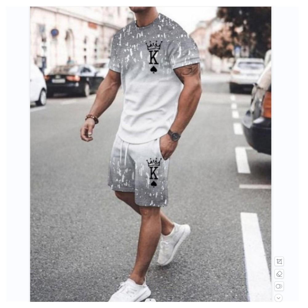 Summer Casual Men's Adult Set 3D Printed Pattern Men's Short-Sleeved T-shirt Set Gradient Cool Casual Sports Shorts two-Piece