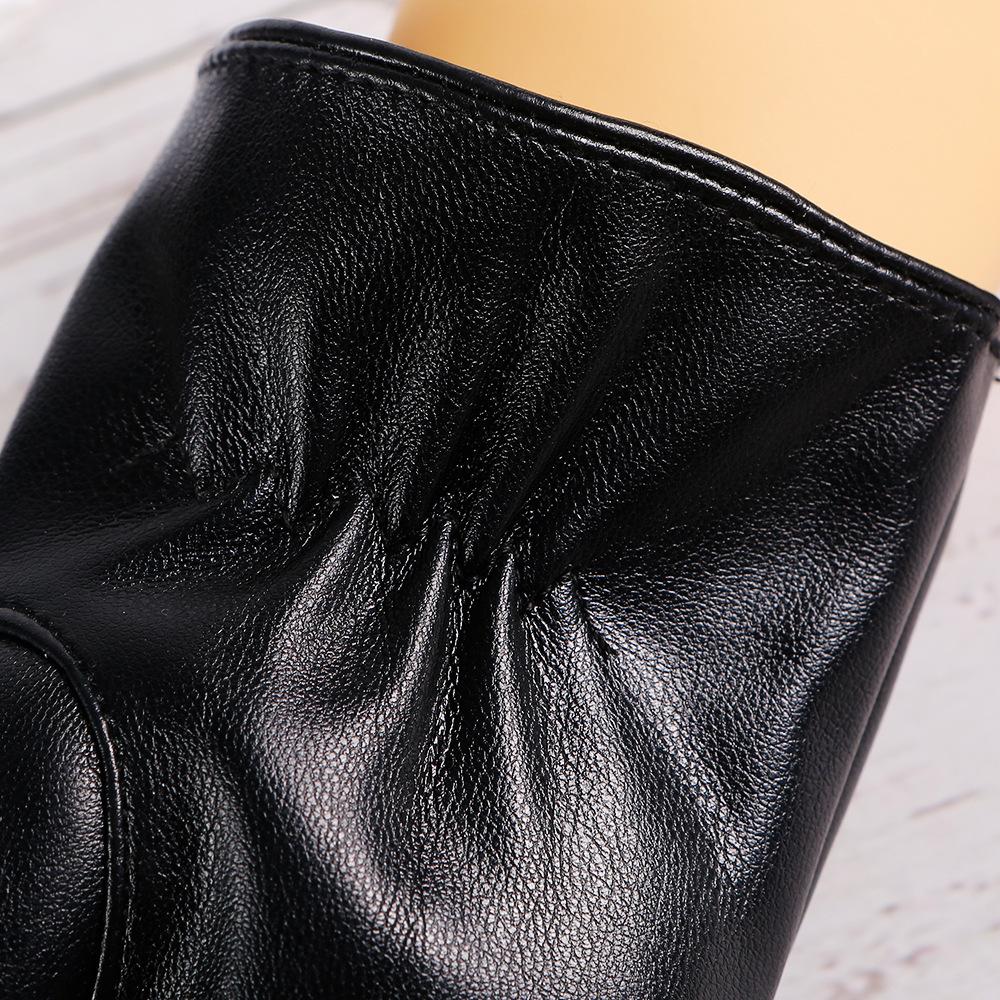 Autumn and Winter Warm Gloves for Women PU Leather Bow Plus Velvet Thickened Cold and Windproof Outdoor Driving Touch Screen