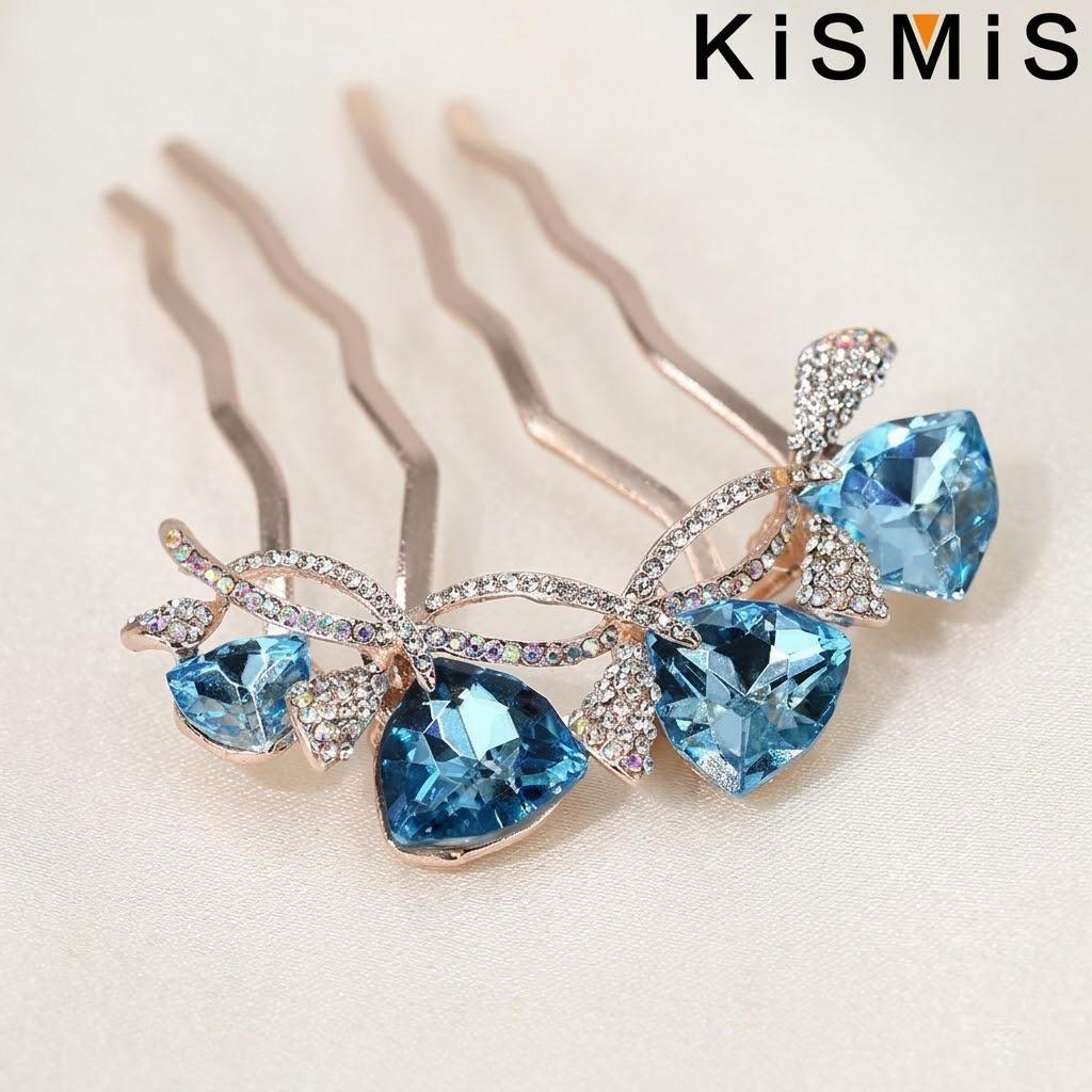 

1Pc Fashion Diamond Rhinestone Hair Comb Non Slip Hairpin Headdress Clip Top Insert Disc Hair Device синий