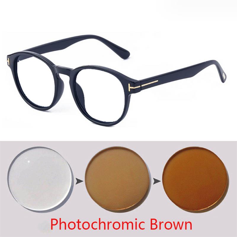 Women Round Tom Sun Glasses Female Oval White Frame Eyewear Myopia Nerd Photochromic Prescription 0 -0.25 -0.5 -1.0 To -6