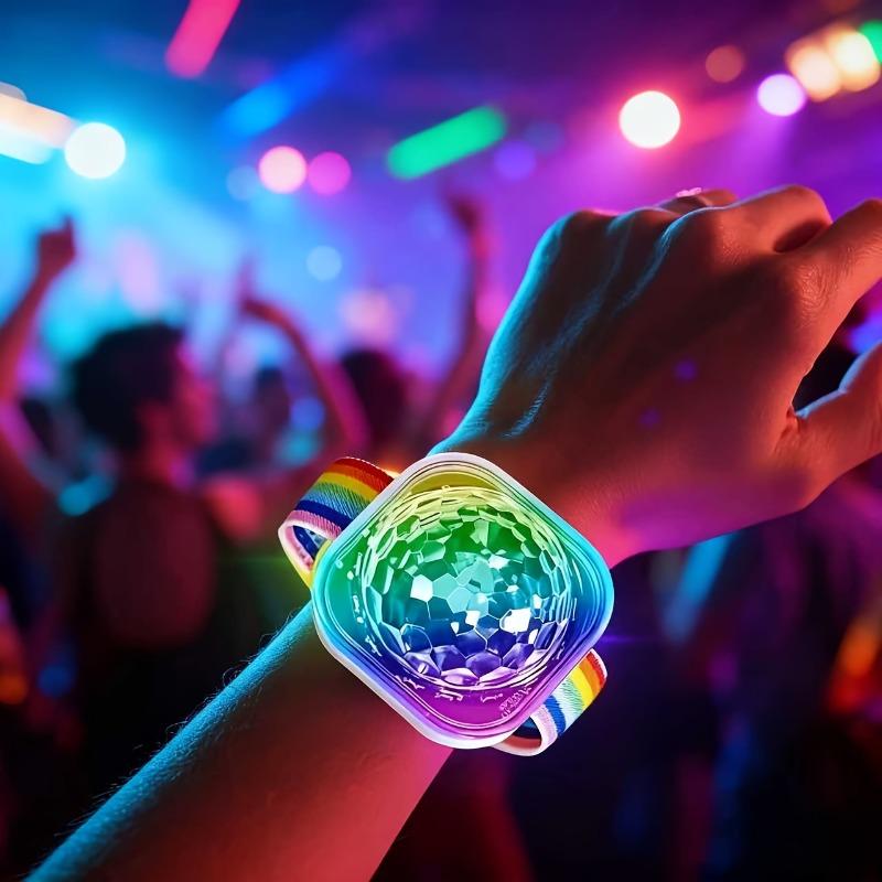 Mini Disco Ball LED Glow Bracelet | Portable Party Wristband Light with Suction Cup, Color-Changing, 4-Color Mode, Battery Powered