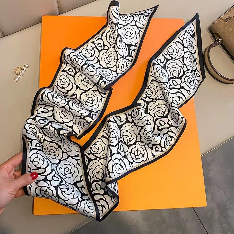 Bufanda larga de seda para mujer, ideal para el día a día, con estampado de temperamento, ideal para el verano, versátil y decorativa, con diseño diagonal.