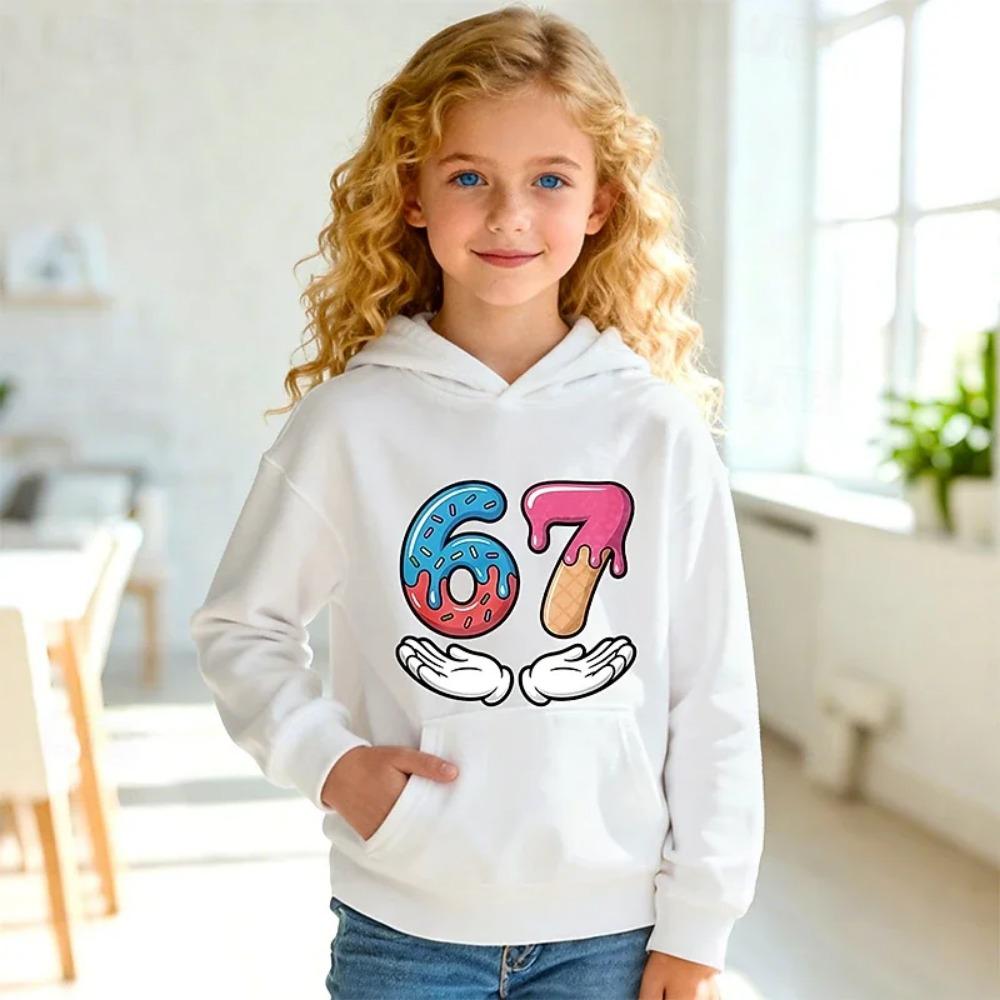 Funny Slang 67 Hoodie Unisex Girls' 3D Graphic Pullover Long Sleeve Comfortable Trendy Street Long Sleeve Children's Clothing