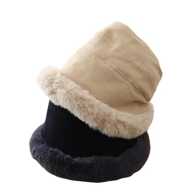 Herbst- und Winterhut Fischerhut Imitat Kaninchenfell gekrempelte Kante verdickte Lammwolle große Krempe Mode Radfahren Thermohut