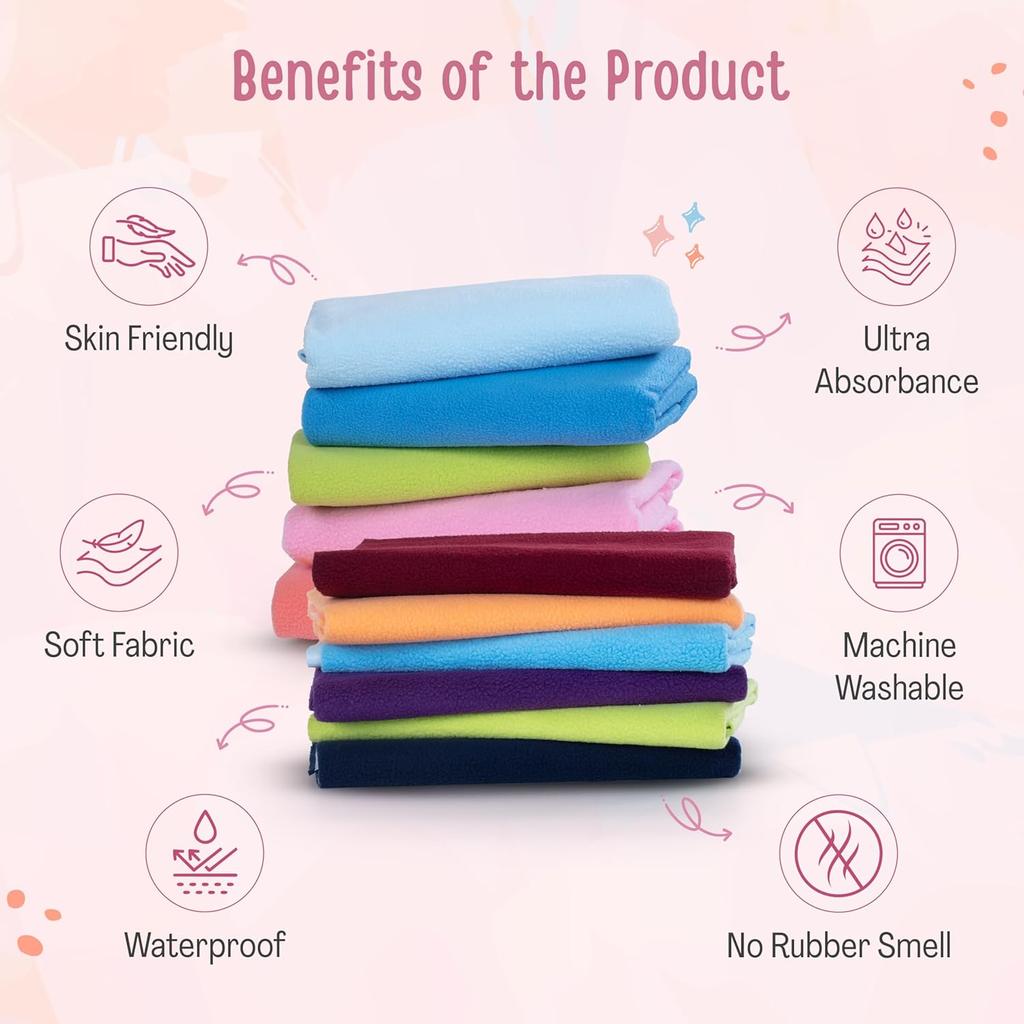 LuvLap Instadry Waterproof Baby Dry Sheet, Extra Absorbent Anti-Piling Fleece Bed Protector, Pack of 2, Small, Sky Blue
