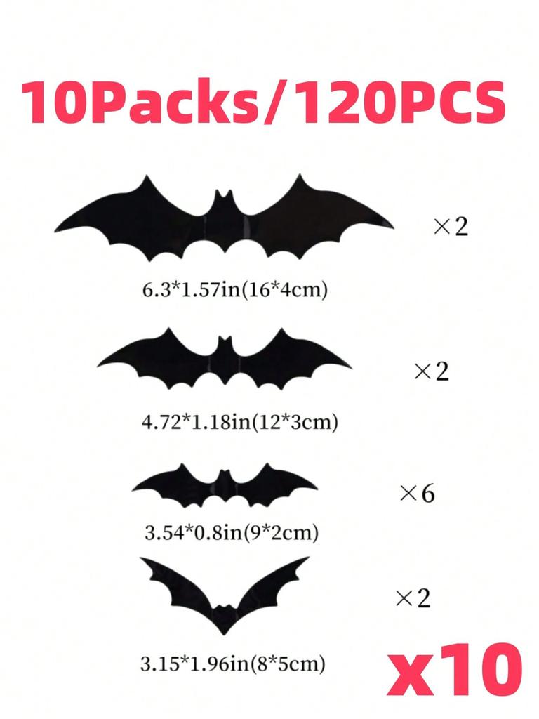 12Pcs/Pack PVC 3D Black Horror Bat Wall Stickers Set DIY Halloween Party Essentials for Home Window Art Decals