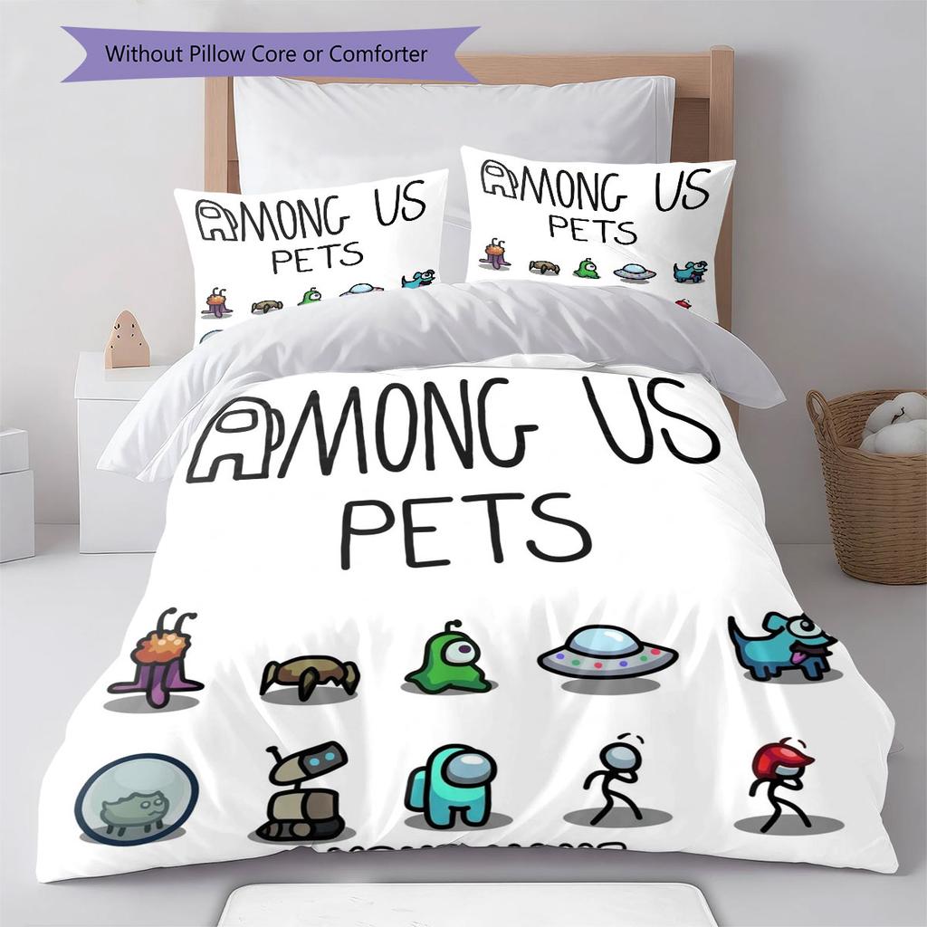 Among Us Custom Name Pattern Bedding,Quilt Set Quilt Cover Pillowcase Home Birthday Gift(1 * Duvet Cover + 2 * Pillowcase, Without Core)