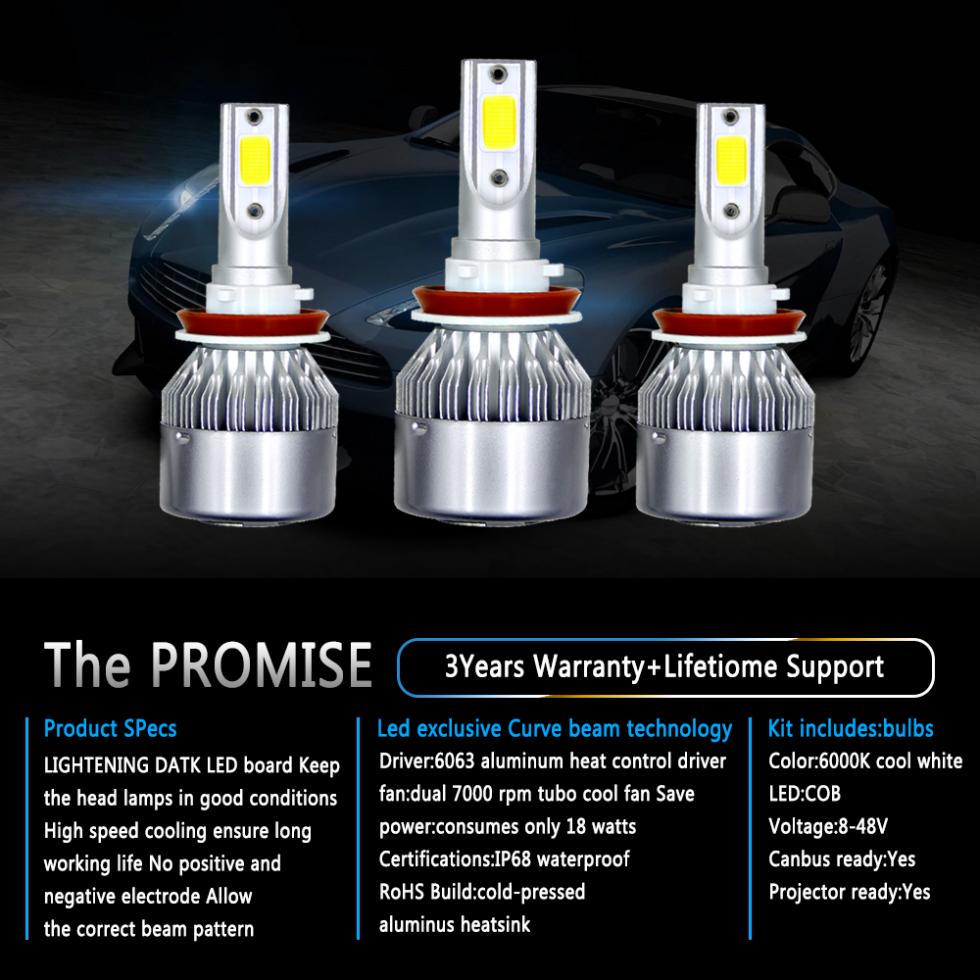 Pair COB H4 C6 Auto Car Headlight Kit Hi/Lo Turbo White Light Bulbs 10800LM 120W Pair COB H4 C6 Auto Car Headlight Kit Hi/Lo Turbo White Light Bulbs 10800LM 120W