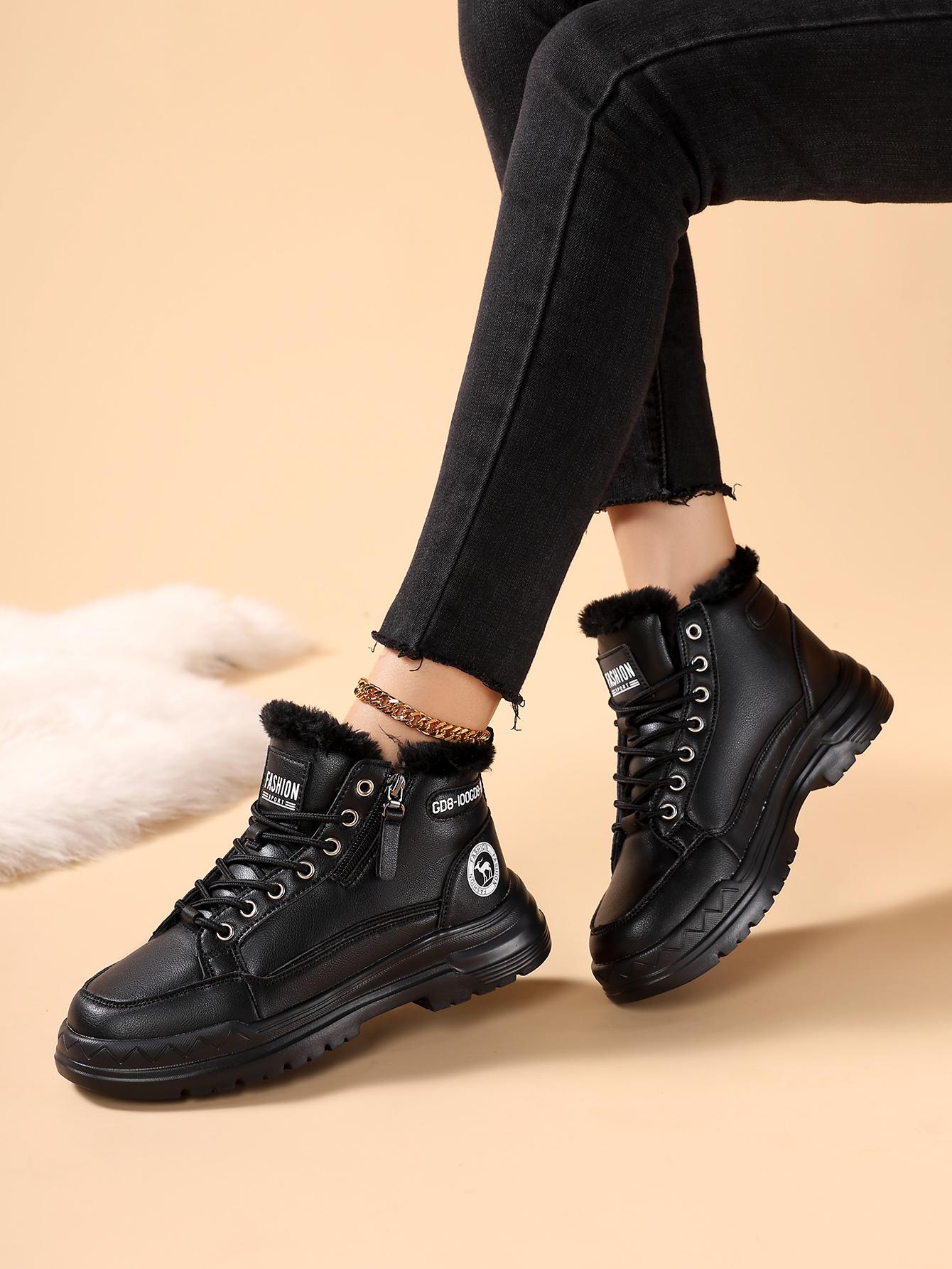 Autumn/Winter Women s Trendy High-Top Snow Boots with Thick Soles and Plus Velvet Warm Lining 36 чёрный