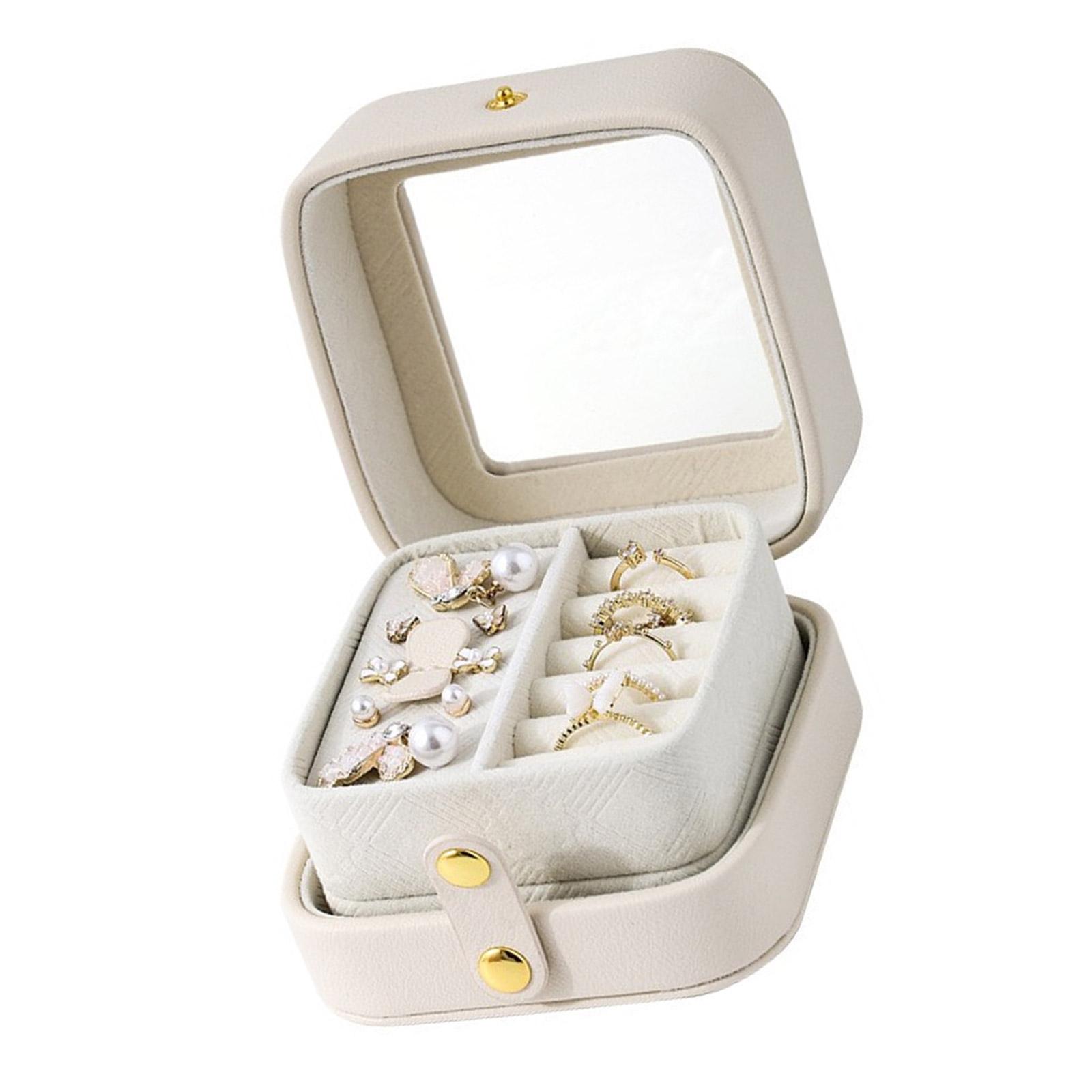 

Jewelry Carrying Case with Dividers Waterproof PU Storage Box for Small Ornaments Jewellery Organizer for Daily Use білий