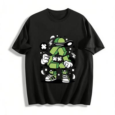 Cool Anthropomorphic Recycling Symbol Graphic Casual T-Shirt Pure Cotton T-shirt