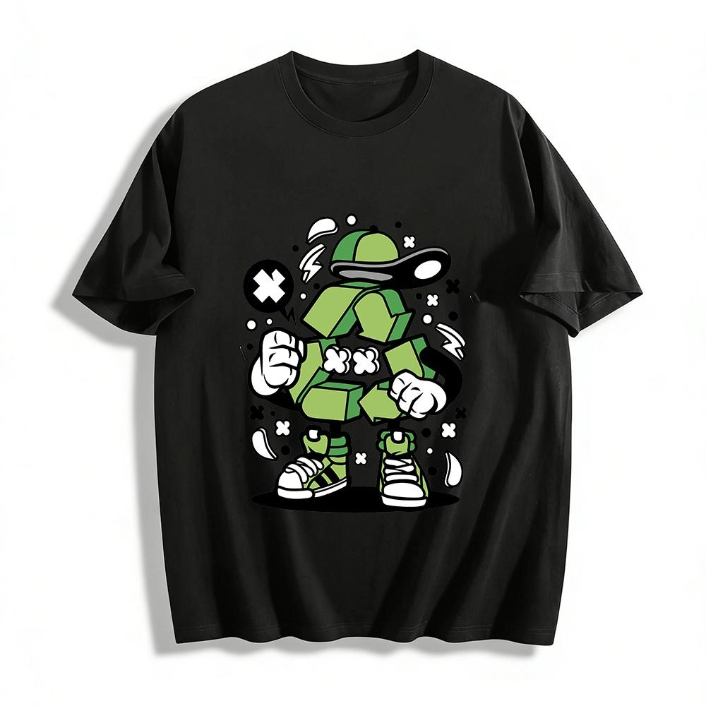 Cool Anthropomorphic Recycling Symbol Graphic Casual T-Shirt Pure cotton T-shirt XXS