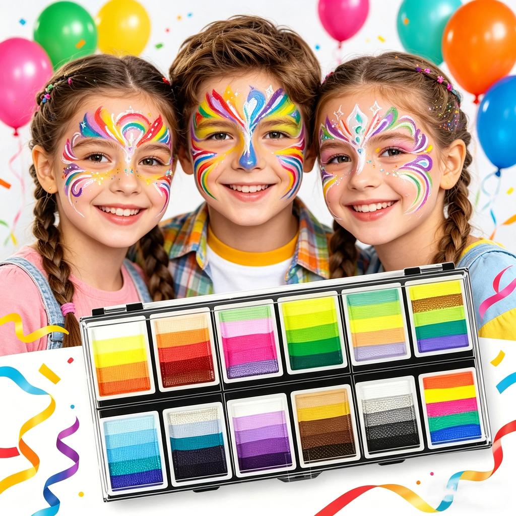 Facial Water-Soluble Body Painting Face Makeup Palette for Kids Adults Stage Halloween Cosplay Party Art Supplies Makeup Kit