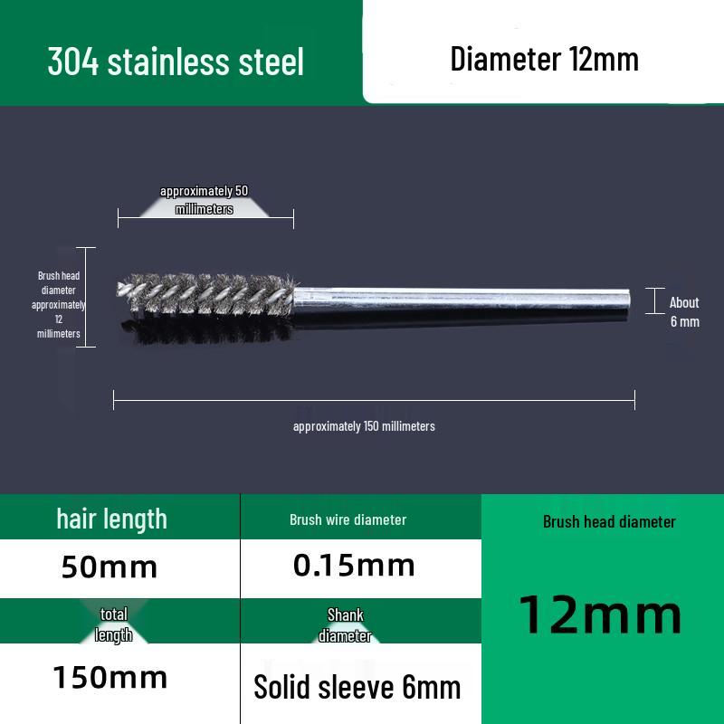Industrial Rust Removal and Polishing Brush with Handle - Stainless Steel and Copper Wire for Inner Hole Sanding