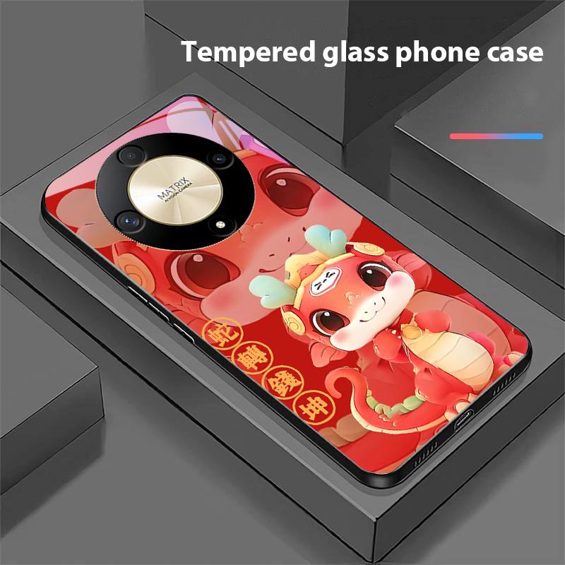 New Cartoon Snake For Honor Magic 6 50 70 90 Lite X7b 200 Pro Nova 10 Nova 5T X6 P30 Pura 70 Ultra Tempered Glass Phone Case