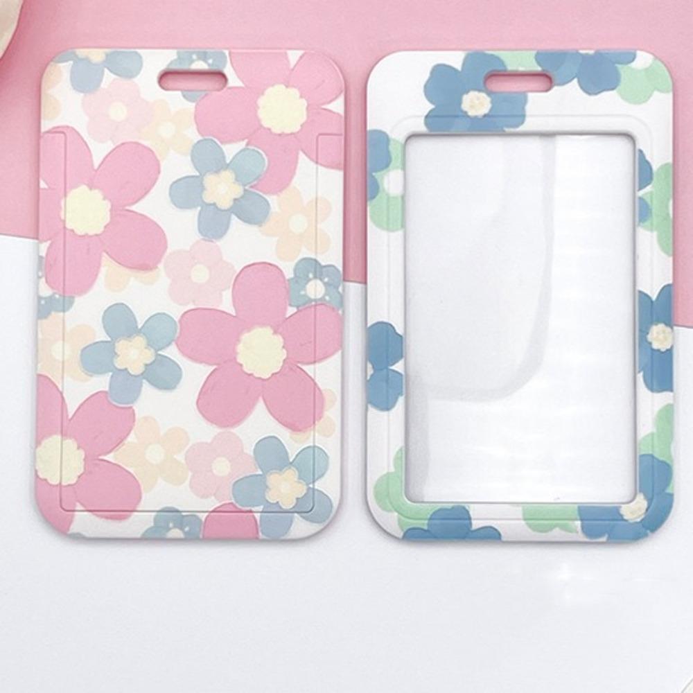Sweet Floral Card Protective Sleeve Neck Strap Lanyard Card Holder Cute Card Case  ID/Bus/Bank Card