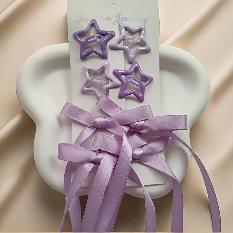 

Набор из 6 шт./набор розовых, фиолетовых и синих тканевых плетеных заколок для волос в форме звезд. Шикарные заколки-бантики для концертов и фестивалей