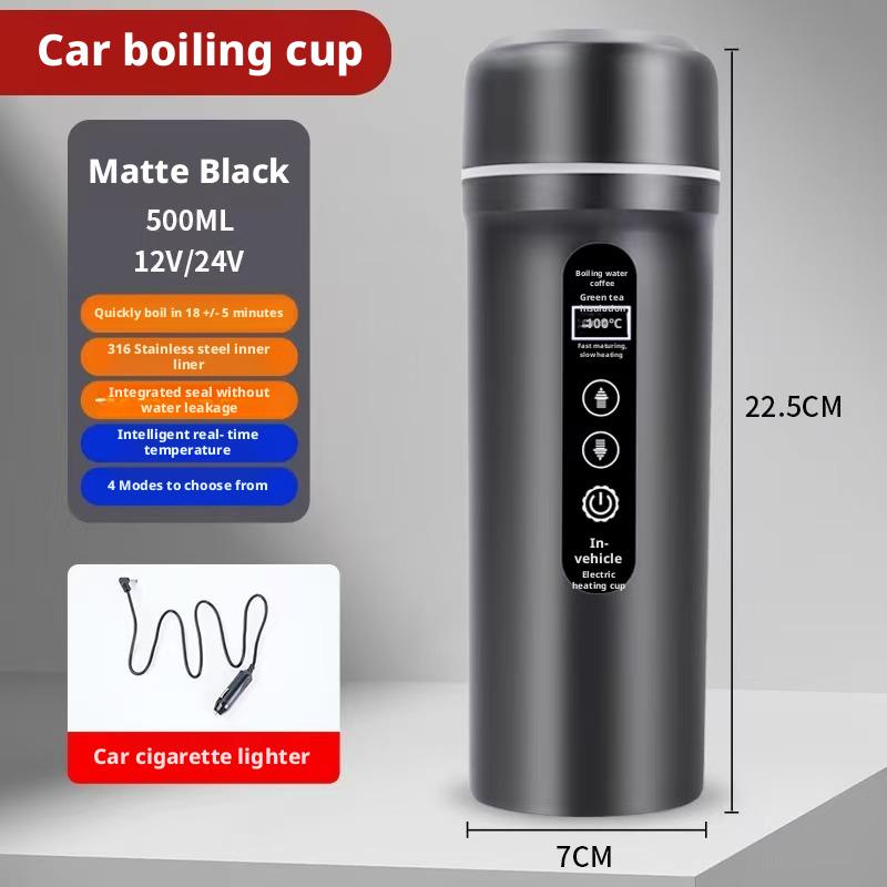 Vehicle-Mounted Electric Heating Kettle with 316 Stainless Steel Liner 12V/24V Touch Button Control Boils Water in 15 Minutes