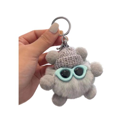 Keychain Cartoon Doll Wearing Hat Glasses Decor Imitation Rabbit Fur Charm Key Chain Keys