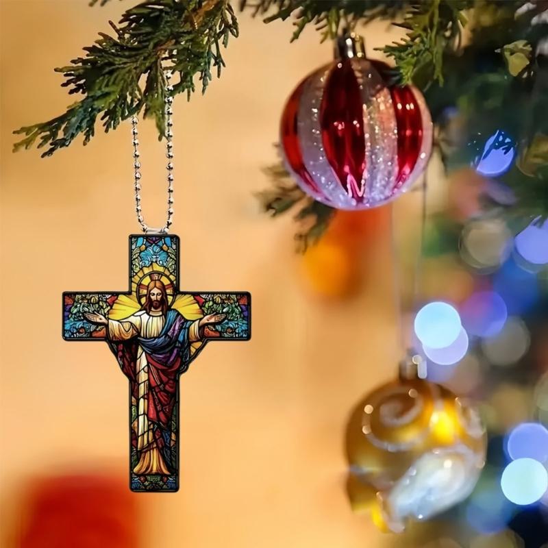 Acrylic Crosses Christian Christmas Ornament Christmas Tree Ornament Bag Charm Pendant Unique Religious Gift for Womens