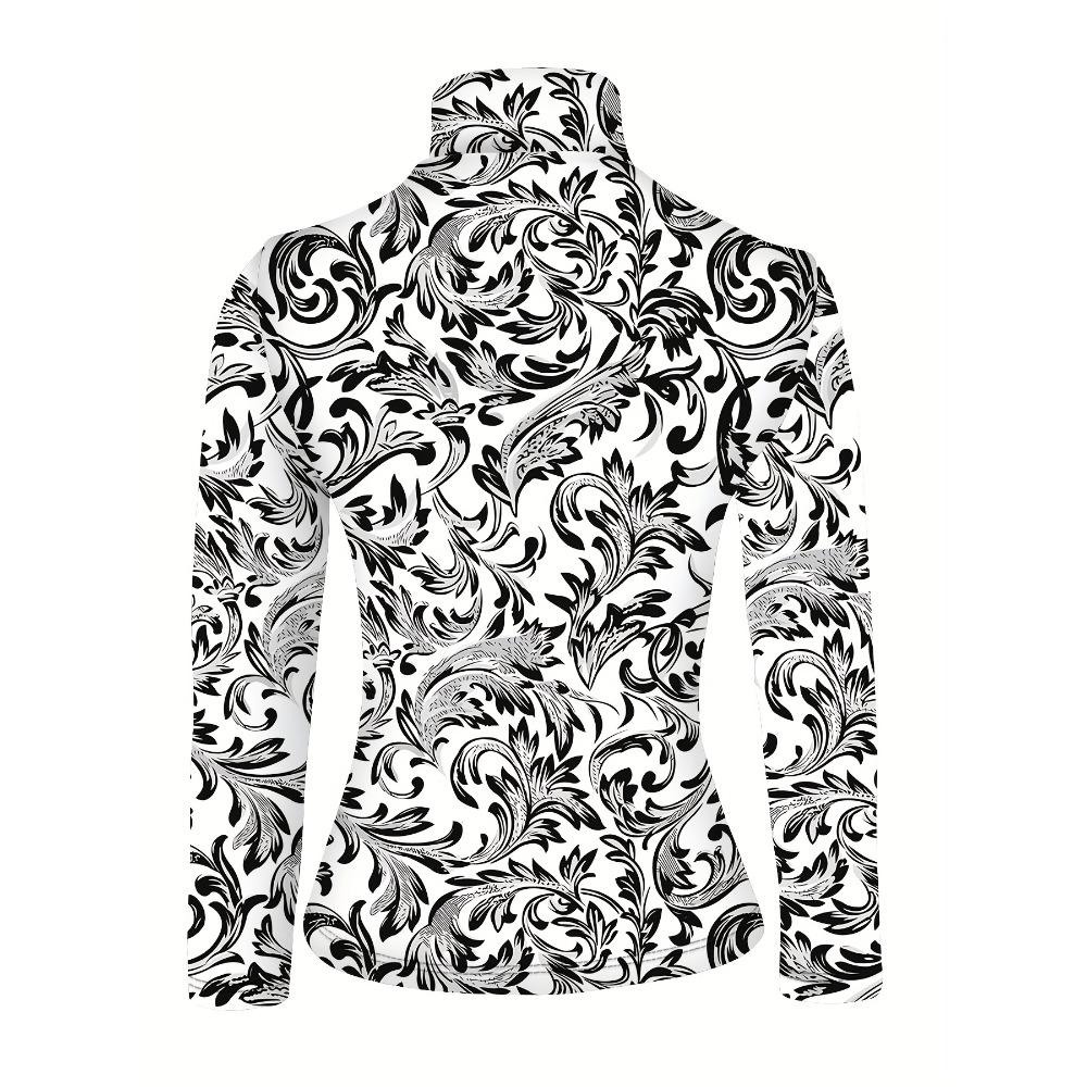 Spring and Autumn Women's Turtleneck Pullover Long Sleeve Temperament Printed T-Shirt
