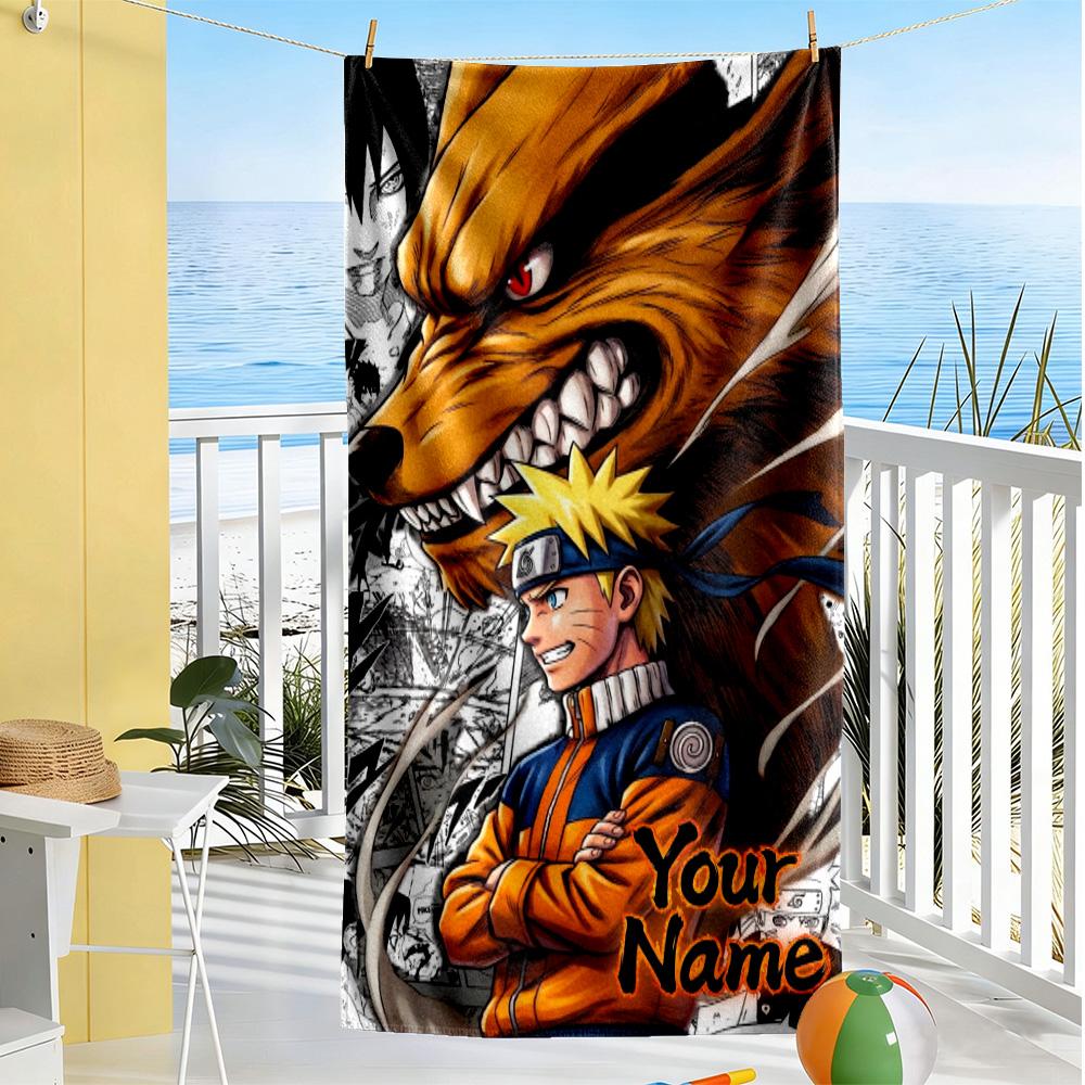 Naruto Character Customize Text Beach Towel High Absorbency & Quick-Dry Suitable for Swimming Gym Camping Yoga Vacation