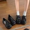 Black Thick Heel Loafers Versatile Round Head Platform Heightening Single Shoes British Style Small Leather Shoes Women's 2025 Spring and Autumn New