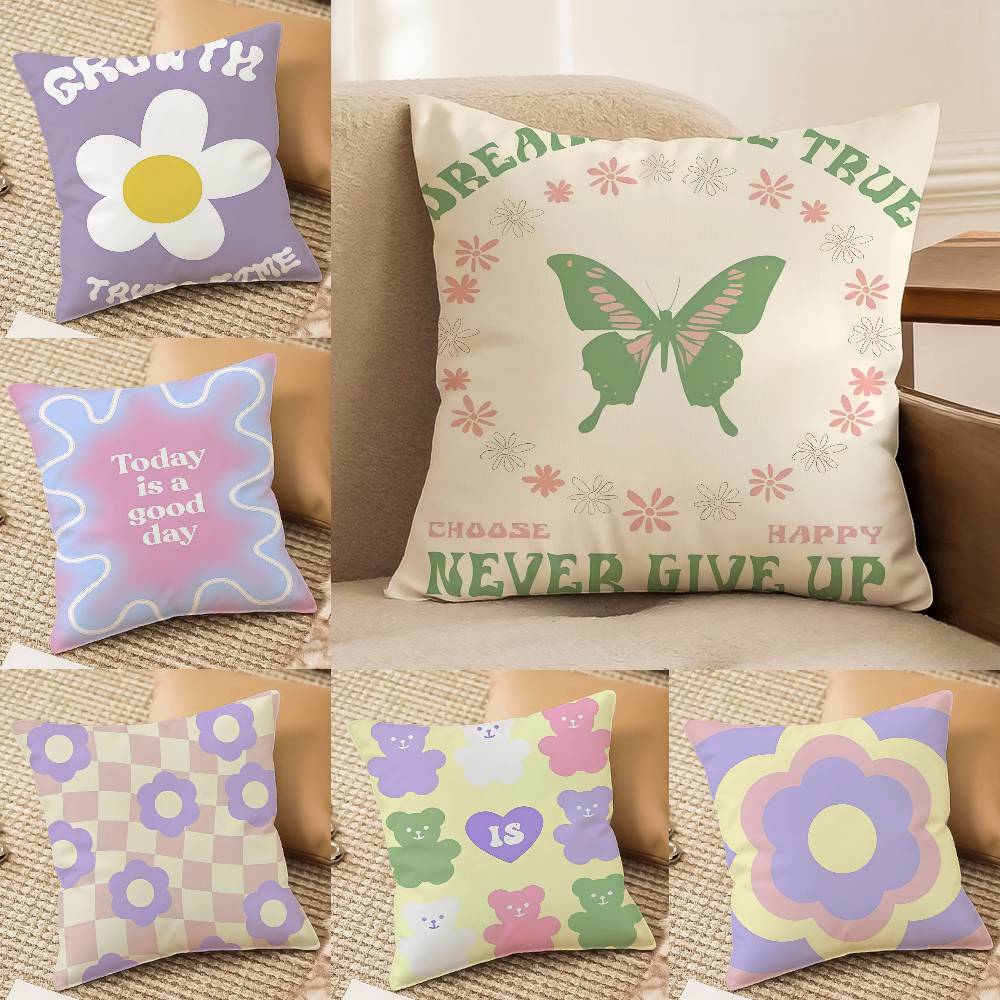 Cute Minimalist Pattern Print Flower Pillow Case Comfort Sofa Bed Silky Elegant Invisible Zipper Decorative Cushion Cover
