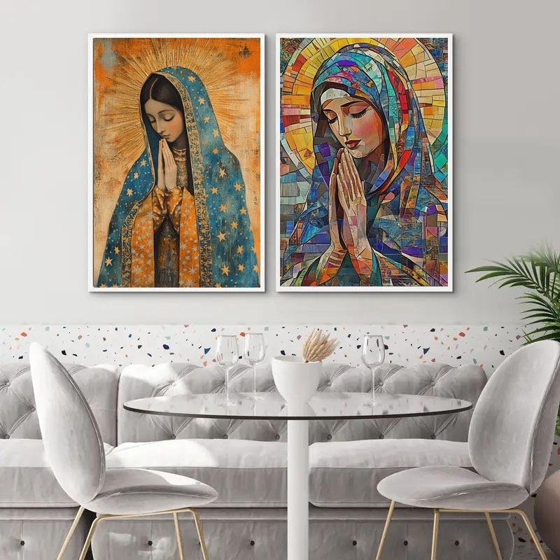 1 peça Vintage Virgem Maria e Jesus Tela Pôster Fé Cristã Arte de Parede para Casa, Decoração Vintage para Sala de Estar Cozinha Banheiro