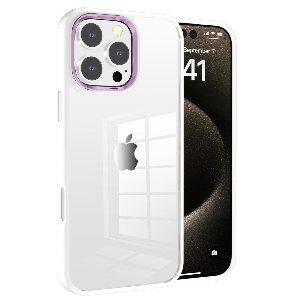 For iPhone 16 Pro Max Clear Phone Case TPU+ PC Phone Back Cover with Metal Button