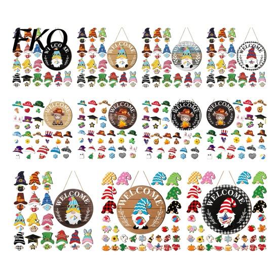 Wood Sign Decor 1 Set Interchangeable Wooden Welcome with Seasonal Hat Accessories Gnome Wall Hanging Highland Cow Front Door Home Office