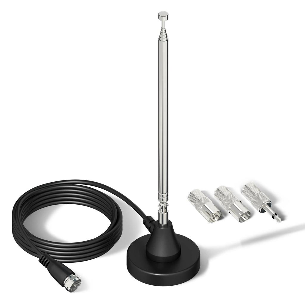 BINGFU FM Radio Antenna Digital Telescopic Indoor Antenna Magnetic Base 3m Extension Cable 75 Ohm for FM Radio Tuner Stereo AV HiFi Receiver